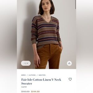 Ralph Lauren Fair Isle v-neck sweater in medium